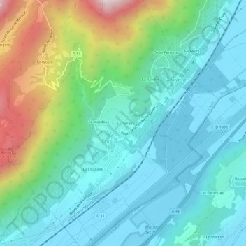 Carte topographique Le Chaney, altitude, relief