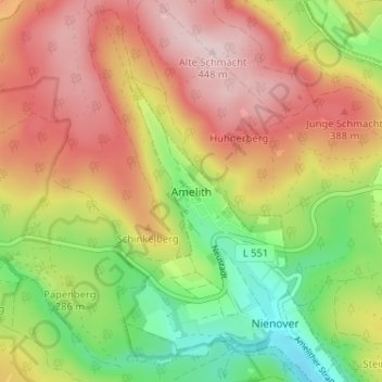 Carte topographique Amelith, altitude, relief