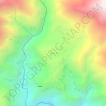Carte topographique Yuksom, altitude, relief