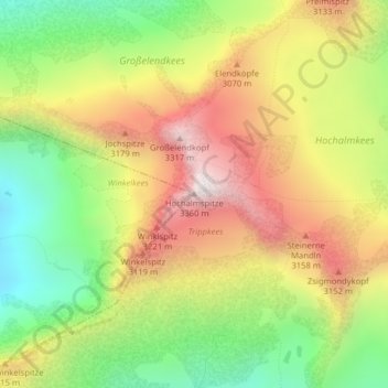 Carte topographique Hochalmspitze, altitude, relief
