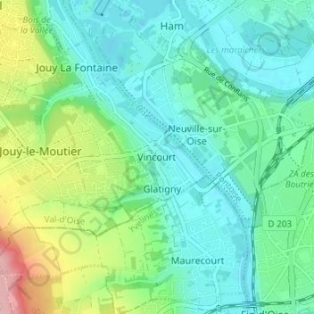 Carte topographique Vincourt, altitude, relief