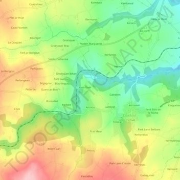 Carte topographique Kerguenan, altitude, relief