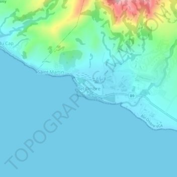 Carte topographique Bel Ombre, altitude, relief