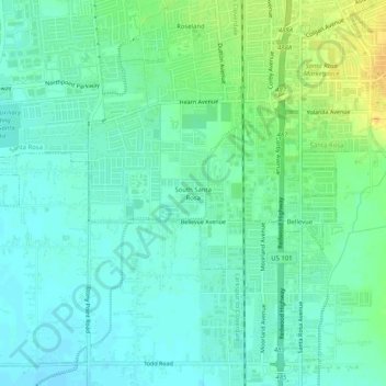 Carte topographique South Santa Rosa, altitude, relief