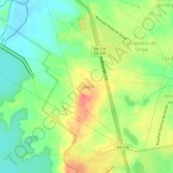 Carte topographique Croatá, altitude, relief