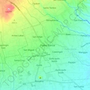 Carte topographique Padre Garcia, altitude, relief