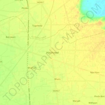 Carte topographique Harchowal, altitude, relief