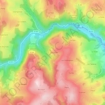 Carte topographique Les Machelons, altitude, relief