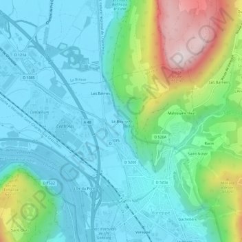Carte topographique Le Bourget, altitude, relief