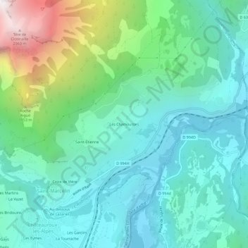 Carte topographique Les Chamousses, altitude, relief