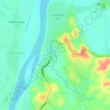 Carte topographique Baligatan, altitude, relief