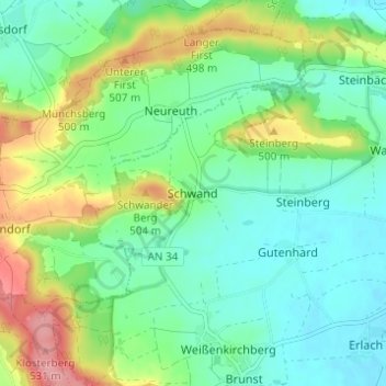 Carte topographique Schwand, altitude, relief