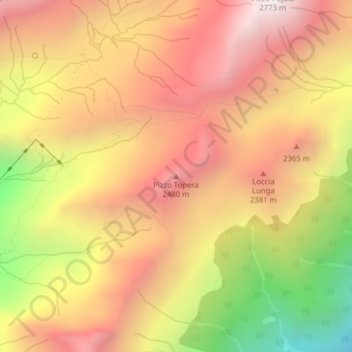 Carte topographique Pizzo Topera, altitude, relief