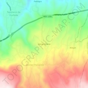 Carte topographique Gómez Oriente, altitude, relief