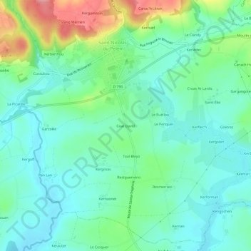 Carte topographique Coat David, altitude, relief
