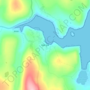 Carte topographique Mid Yell, altitude, relief