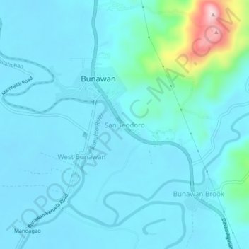 Carte topographique San Teodoro, altitude, relief