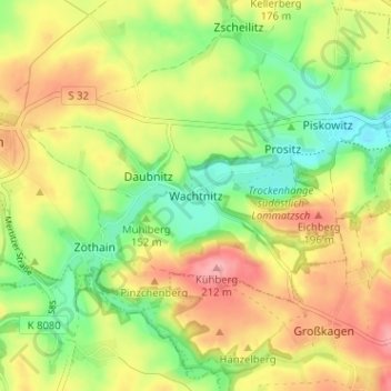 Carte topographique Wachtnitz, altitude, relief