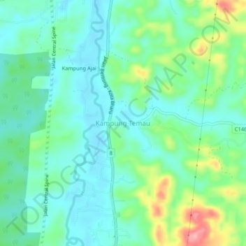 Carte topographique Kampung Temau, altitude, relief