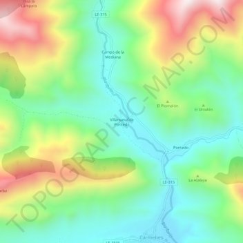 Carte topographique Villanueva de Pontedo, altitude, relief