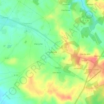 Carte topographique Chez Richard, altitude, relief