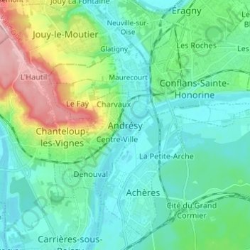 Carte topographique Andrésy, altitude, relief