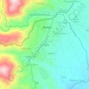 Carte topographique Rangko, altitude, relief