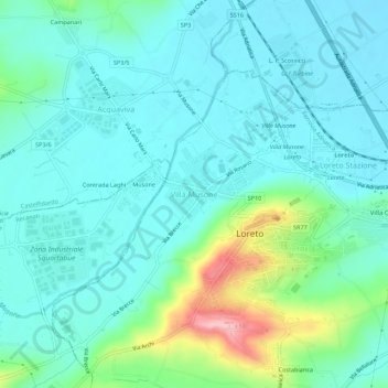 Carte topographique Villa Musone, altitude, relief