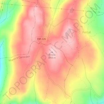 Carte topographique Broca, altitude, relief