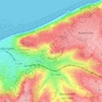 Carte topographique Beuzeval, altitude, relief
