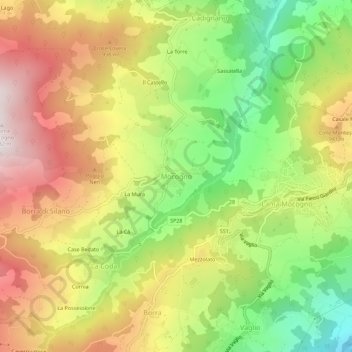 Carte topographique Mocogno, altitude, relief