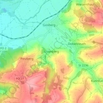 Carte topographique Elsenberg, altitude, relief