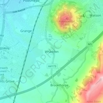 Carte topographique Whaddon, altitude, relief