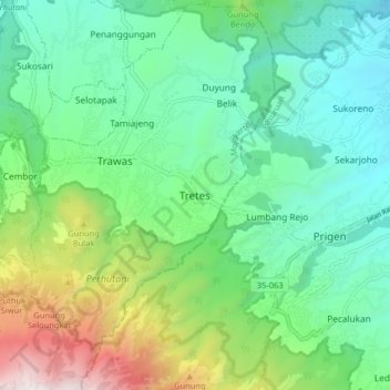 Carte topographique Tretes, altitude, relief