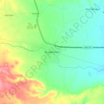 Carte topographique Hualahuises, altitude, relief