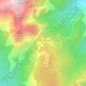 Carte topographique Col de Bavella, altitude, relief
