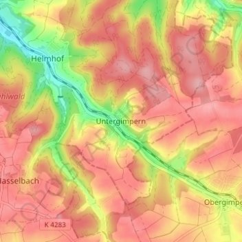 Carte topographique Untergimpern, altitude, relief