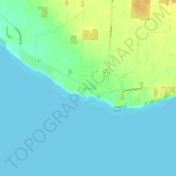 Carte topographique Colchester, altitude, relief