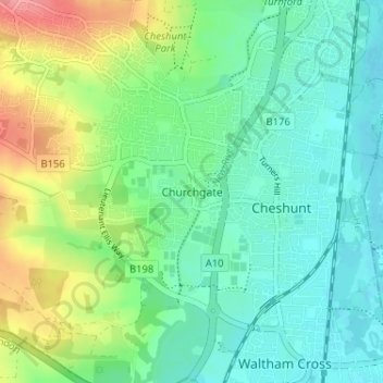 Carte topographique Churchgate, altitude, relief