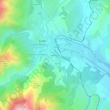 Carte topographique Querraggia, altitude, relief