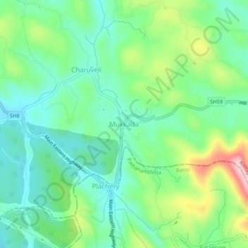 Carte topographique Mukkada, altitude, relief