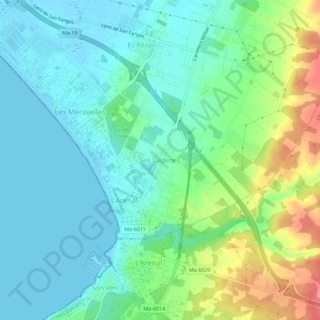 Carte topographique Ses Cadenes, altitude, relief