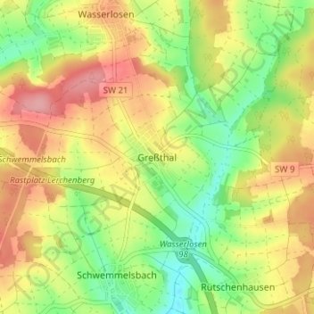 Carte topographique Greßthal, altitude, relief