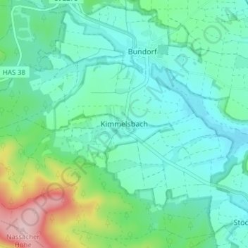 Carte topographique Kimmelsbach, altitude, relief