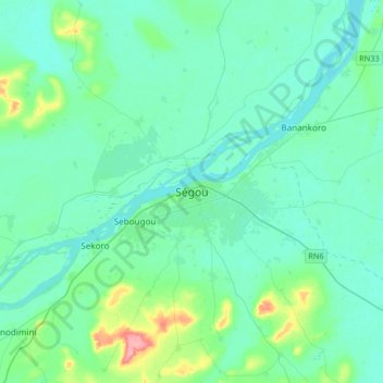 Carte topographique Ségou, altitude, relief