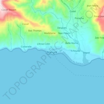 Carte topographique Marigot, altitude, relief