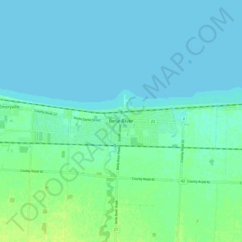 Carte topographique Belle River, altitude, relief