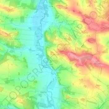 Carte topographique A Cahuzac, altitude, relief