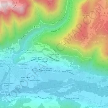 Carte topographique Vers le Mont, altitude, relief