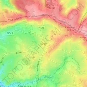 Carte topographique Aubel, altitude, relief